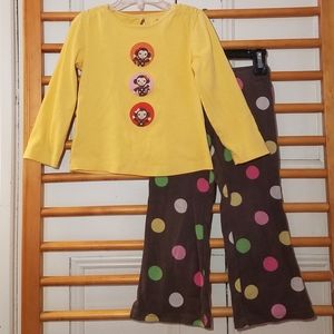 Gymboree FALL FOR MONKEYS 4t Outfit Yellow Dots